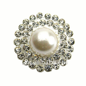 Factory Wholesale Pearl 28mm Bulk Rhinestone Button Vintage Round Crystal Faux Pearl Buttons For Wedding Invitation Card Garment