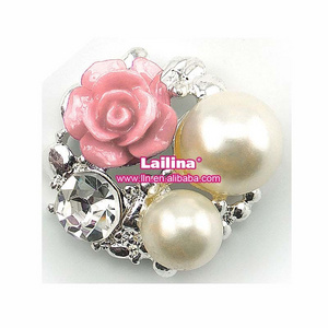 OEM DIY Crafts VIntage Rhinestone Pearl Rose Flower Embellishment Wedding Party Decoration Pearl Brooch Flatback Pearl Buttons