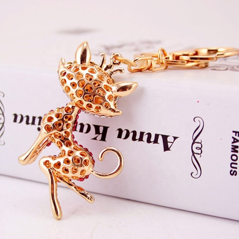 Cat Lady Crystal Rhinestone Pendant Key ring Charm Cat Key Chain for Women Jewelry