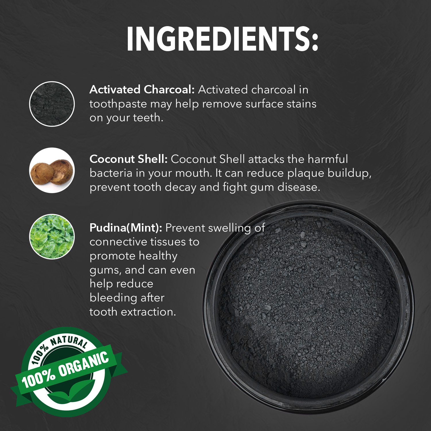 New Products Natural Activated Coconut Shell Charcoal Teeth Whitening Powder