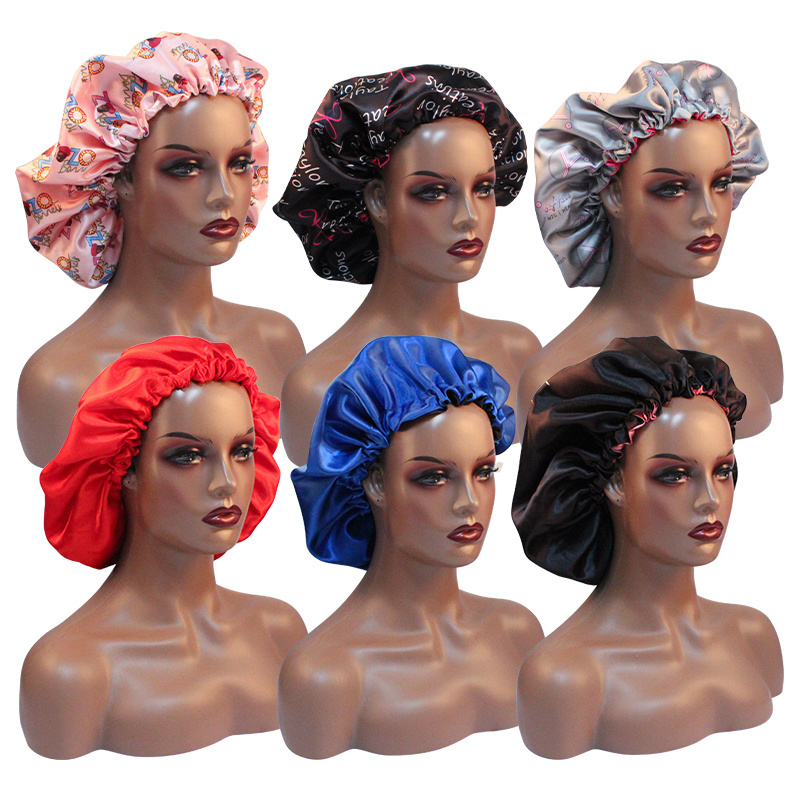 Designer Women Bonnets Customized Logo Double Layer Satin Silky Sleep Braiding Hair Bonnet Supplier In China