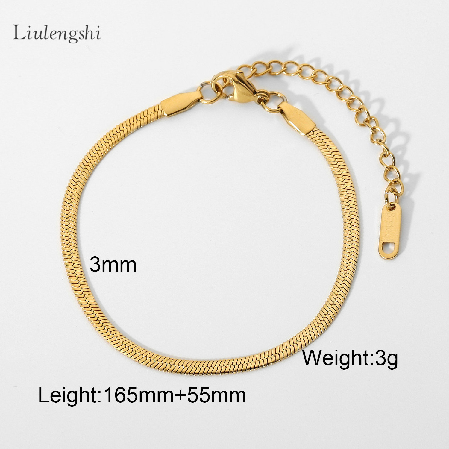 Wholesale Stainless Steel Gold Snake Chain Bracelet bulk 3mm Flat Herringbone Snake Chain Bracelet Anklet