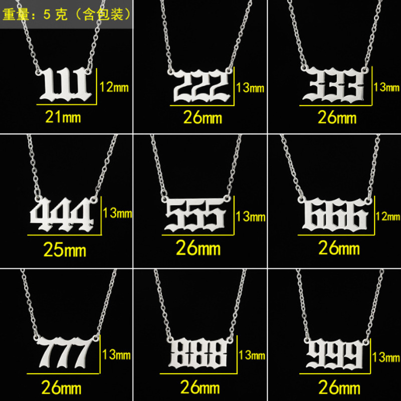 Waterproof Lucky Jewelry Stainless Steel Chain Link 111 222 333 444 555 666 777 888 999 Angel Number Necklace For Her Gift