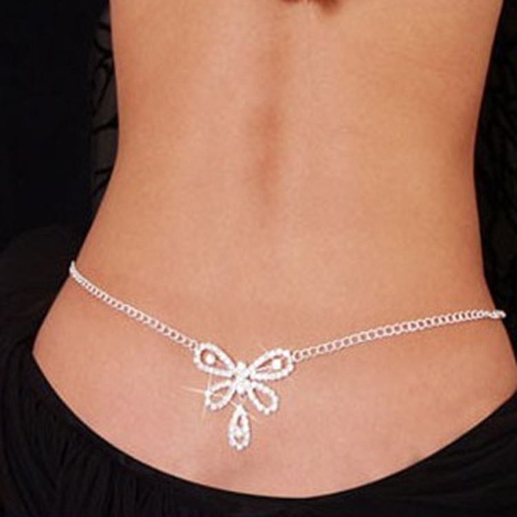 Women Sexy Rhinestone Butterfly Dance Body Belly Waist Chain Jewelry New For Bikini Dance Summer Body Jewelry