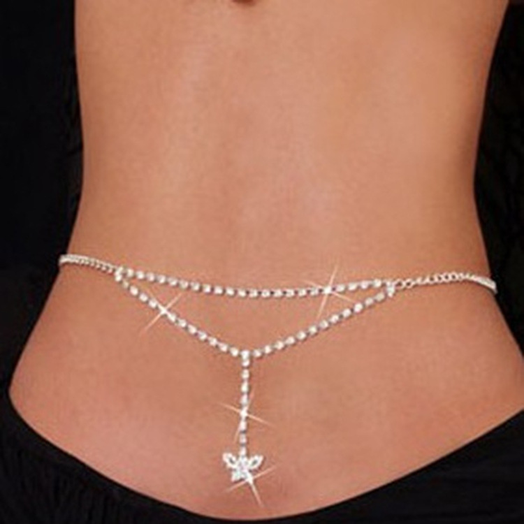 Women Sexy Rhinestone Butterfly Dance Body Belly Waist Chain Jewelry New For Bikini Dance Summer Body Jewelry