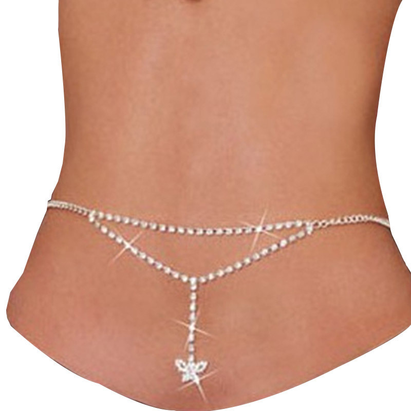 Women Sexy Rhinestone Butterfly Dance Body Belly Waist Chain Jewelry New For Bikini Dance Summer Body Jewelry