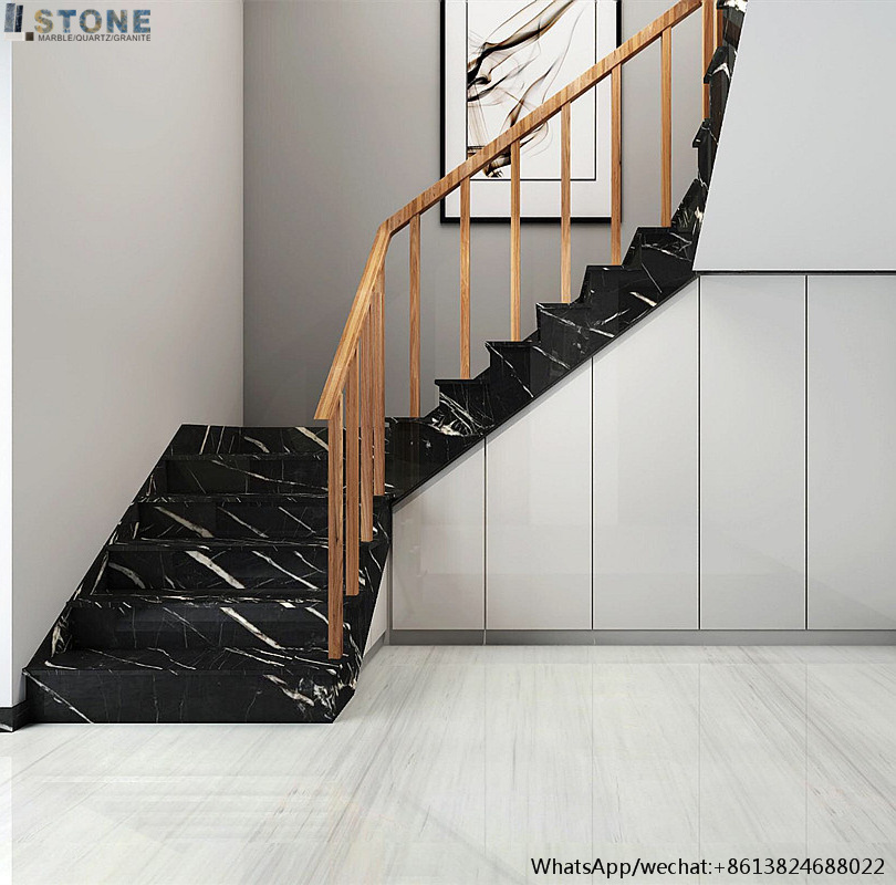 white marble and black stone  stairs for  indoor of white marble looks from Foshan stone suppliers