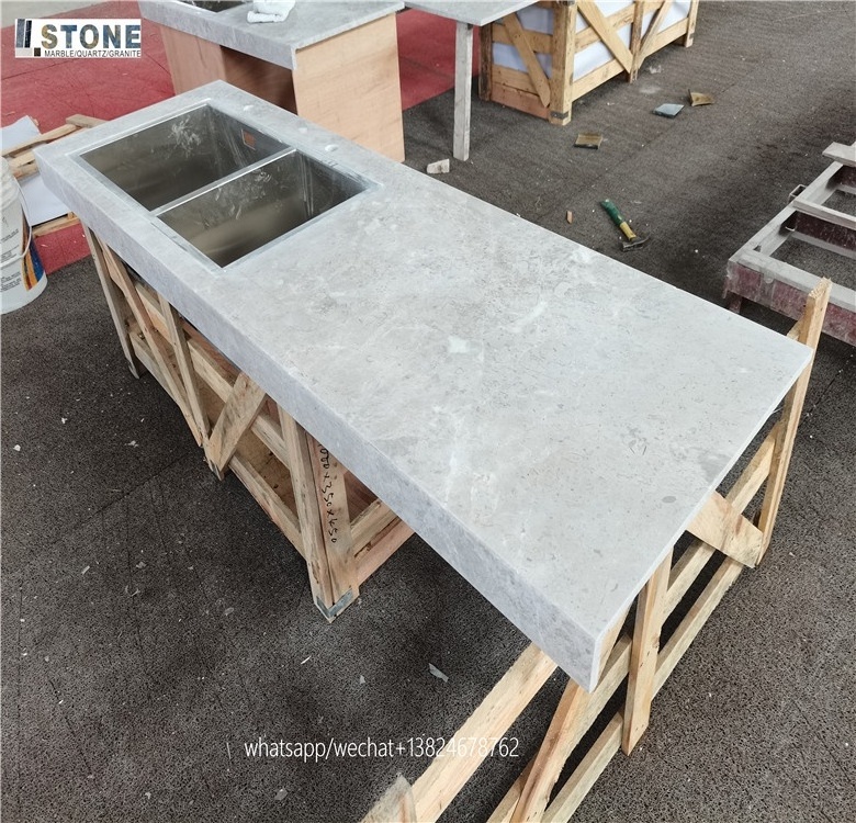 Foshan Tundra grey marble bench top marble table tops or countertops in solid surface honed kitchen tops