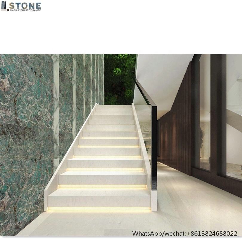 white marble and black stone  stairs for  indoor of white marble looks from Foshan stone suppliers