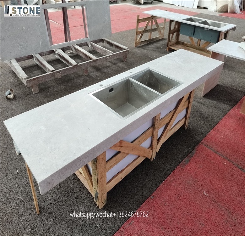 Foshan Tundra grey marble bench top marble table tops or countertops in solid surface honed kitchen tops