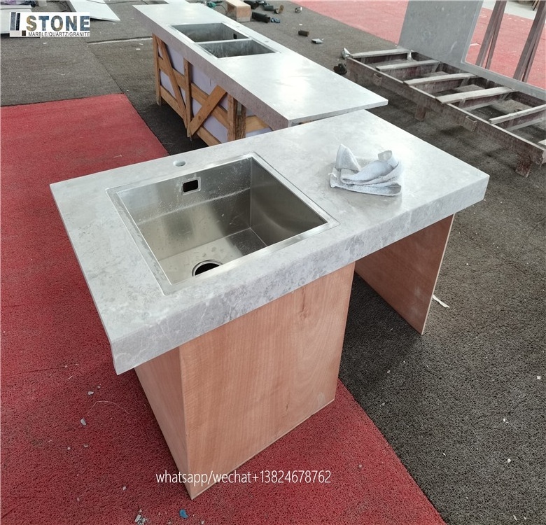 Foshan Tundra grey marble bench top marble table tops or countertops in solid surface honed kitchen tops