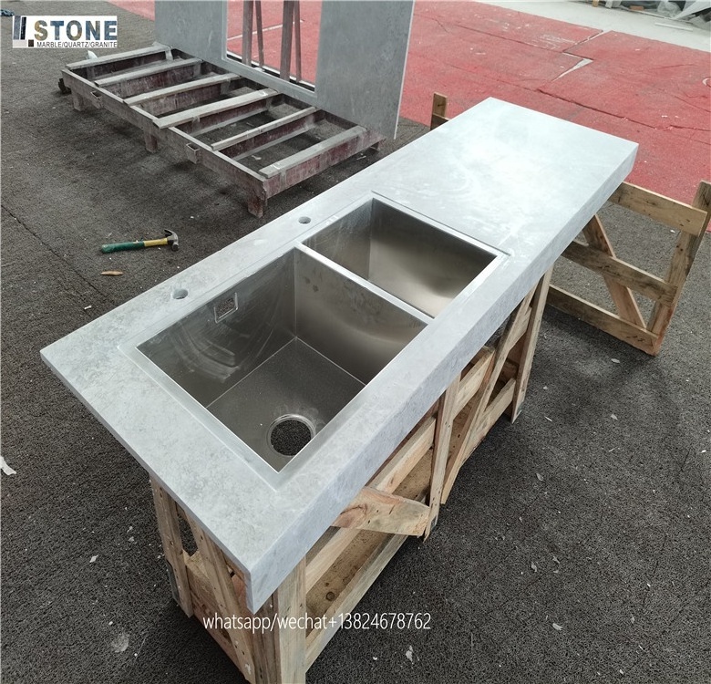 Foshan Tundra grey marble bench top marble table tops or countertops in solid surface honed kitchen tops