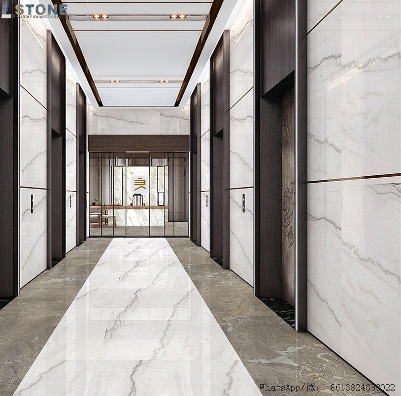 white marble and black stone  stairs for  indoor of white marble looks from Foshan stone suppliers