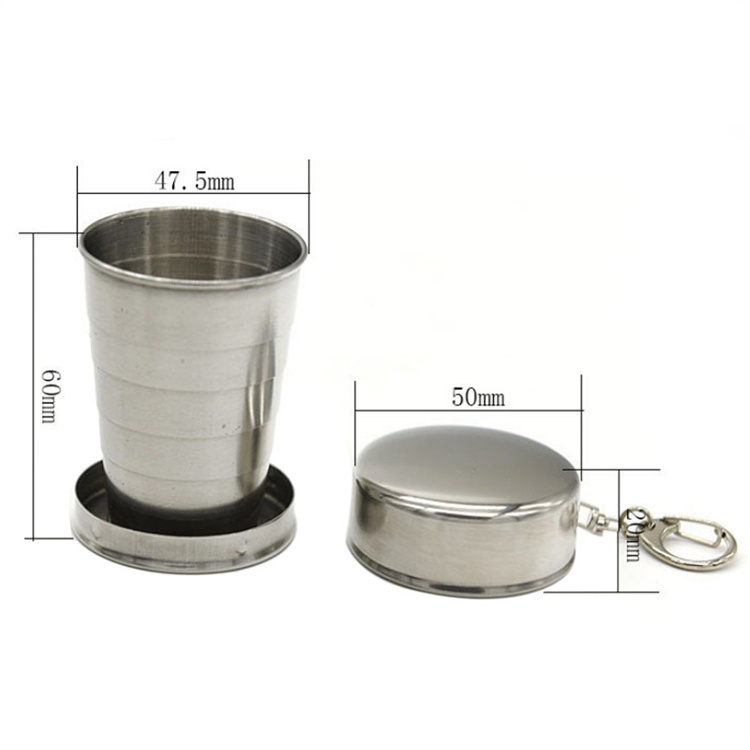 Collapsible Drink Glass Tumbler with Keychain Outdoor Travel Retractable Telescopic Portable Stainless Steel Folding Cup