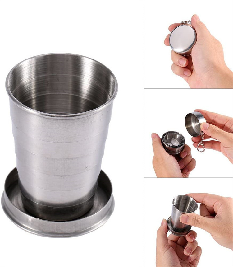 Collapsible Cup Stainless Steel Shot Glass Set Whisky Foldable Metal Cup