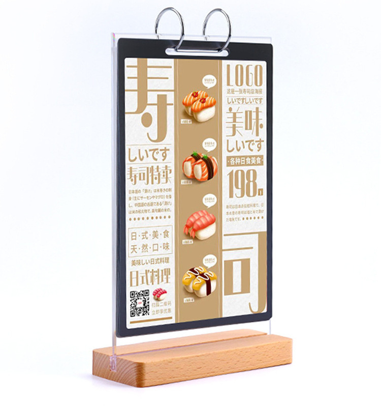 Wooden Flip Display Card Acrylic Table Card Reversible Restaurant Menu Display Stand