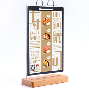 Wooden Flip Display Card Acrylic Table Card Reversible Restaurant Menu Display Stand