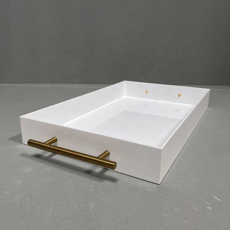 Acrylic tray 450 white luxury acrylic serving tray handles challah custom rectangle round square acrylic tray with gold handles