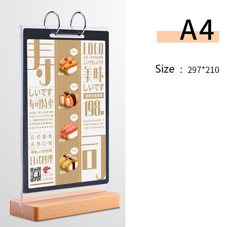 Wooden Flip Display Card Acrylic Table Card Reversible Restaurant Menu Display Stand