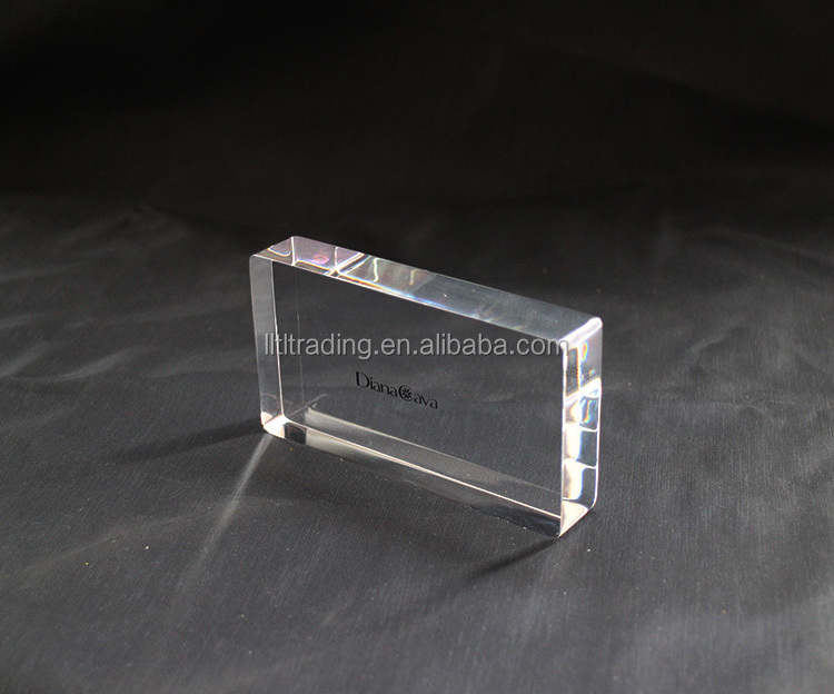 High gross transparent plastic block curved edge logo print solid concrete block sizes hot sale paper weight solid plastic block