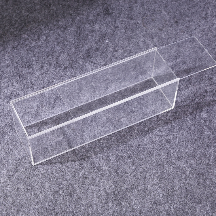 Custom clear rectangle square acrylic storage box with sliding lid laser cutting tall  promotion acrylic box