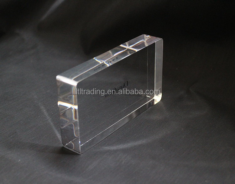 High gross transparent plastic block curved edge logo print solid concrete block sizes hot sale paper weight solid plastic block