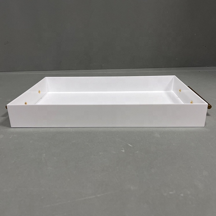 Acrylic tray 450 white luxury acrylic serving tray handles challah custom rectangle round square acrylic tray with gold handles