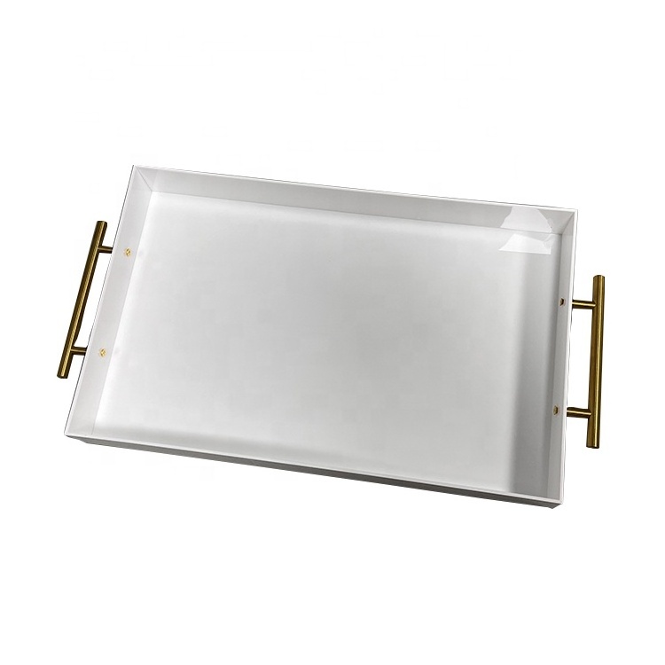 Acrylic tray 450 white luxury acrylic serving tray handles challah custom rectangle round square acrylic tray with gold handles