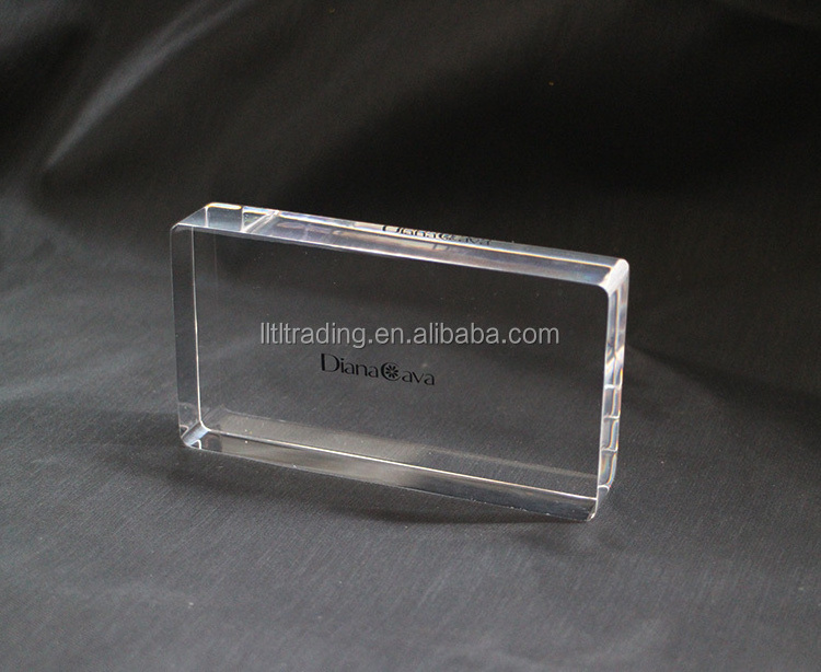 High gross transparent plastic block curved edge logo print solid concrete block sizes hot sale paper weight solid plastic block