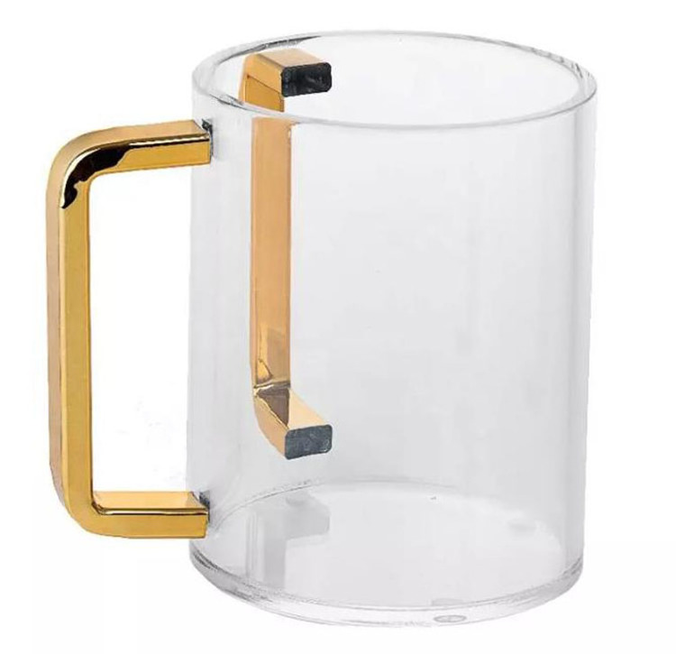 Judaica round lucite acrylic transparent washing cup with double handle, frosted chilled drink cup