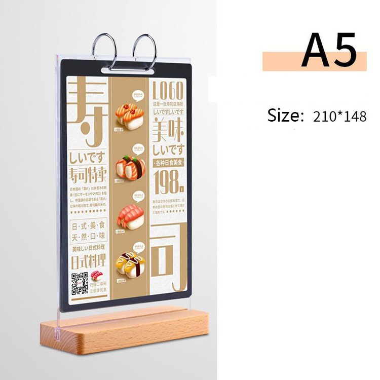 Wooden Flip Display Card Acrylic Table Card Reversible Restaurant Menu Display Stand