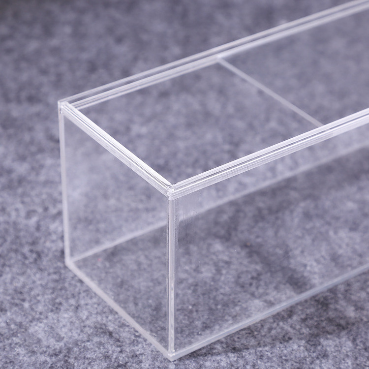 Custom clear rectangle square acrylic storage box with sliding lid laser cutting tall  promotion acrylic box