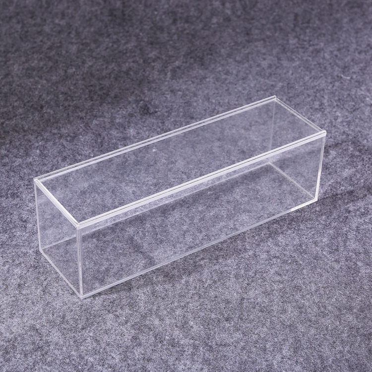 Custom clear rectangle square acrylic storage box with sliding lid laser cutting tall  promotion acrylic box