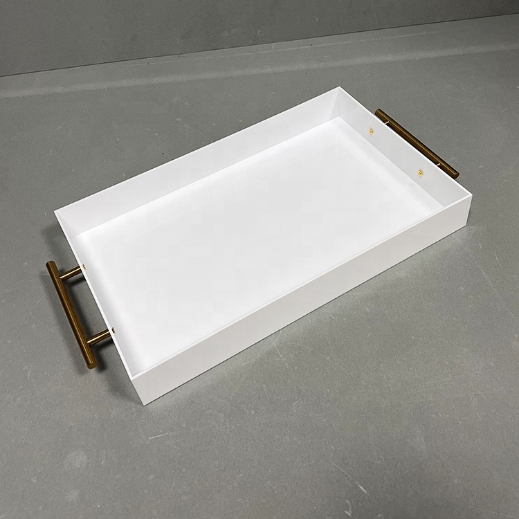 Acrylic tray 450 white luxury acrylic serving tray handles challah custom rectangle round square acrylic tray with gold handles