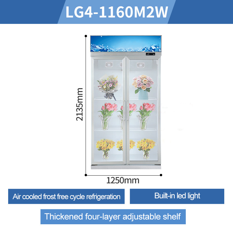 Flower Fresh Keeping Refrigerator Double Door Floral Vertical Showcase Air Cooled Display Freezer