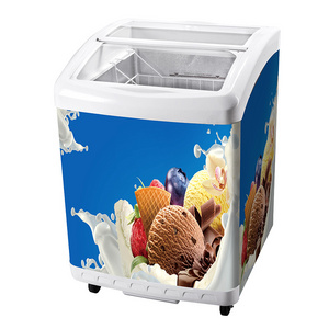 Small ice cream showcase freezer ice cream display freezers price 156L slide glass door fridge freezers for sale