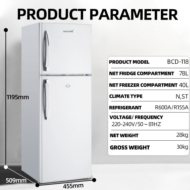 118L Hot sales double doors top freezer american fridge for home refrigerator commercial fridge refrigerator BCD-118