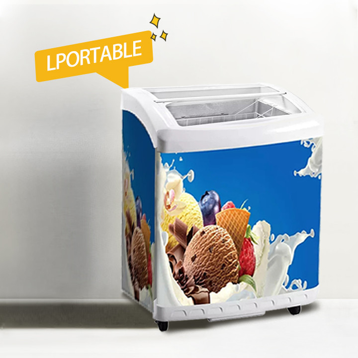 Small ice cream showcase freezer ice cream display freezers price 156L slide glass door fridge freezers for sale