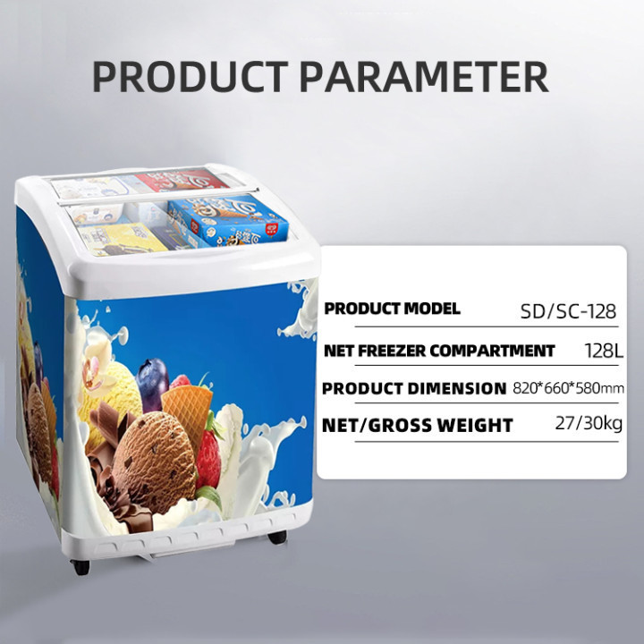 Small ice cream showcase freezer ice cream display freezers price 156L slide glass door fridge freezers for sale