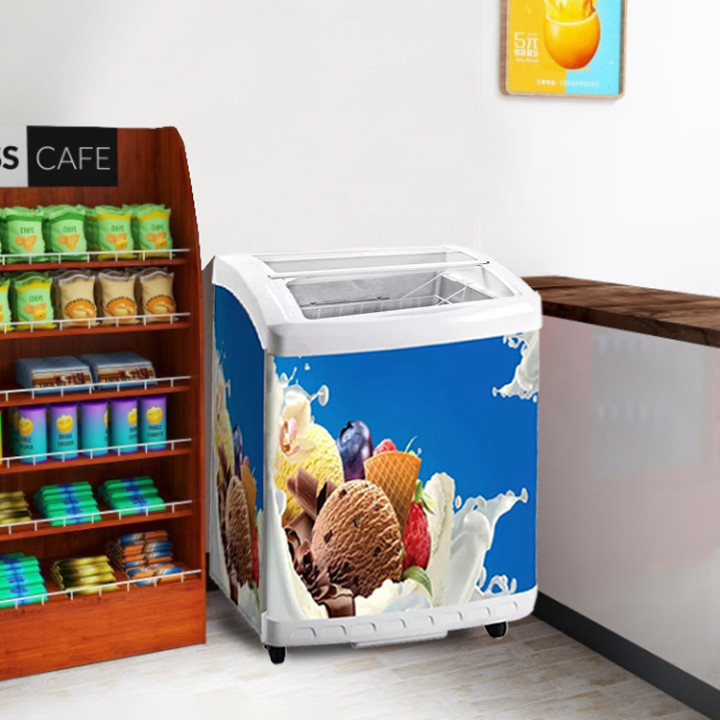 Small ice cream showcase freezer ice cream display freezers price 156L slide glass door fridge freezers for sale