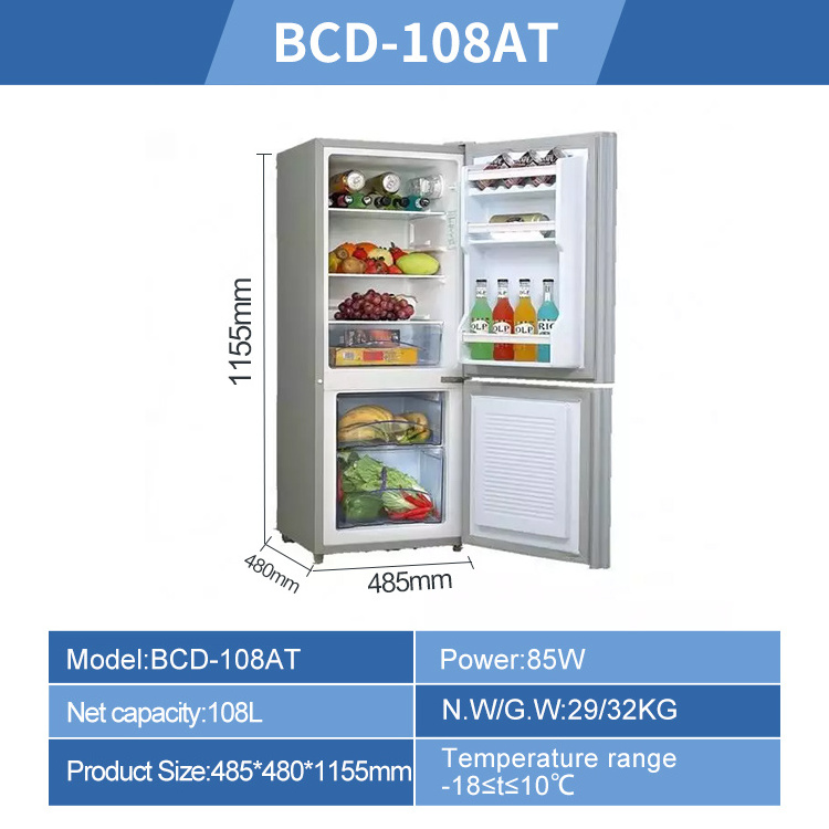 108L manufacturers home appliance electronic refrigerators double door fridge freezer