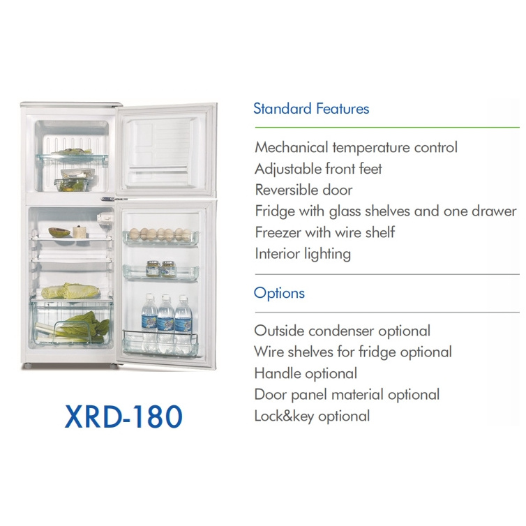 XRD-180 Top Freezer Double Door Fridges 168 Liters Home Refrigerator Stainless Steel Door Panel Fridge Refrigerator