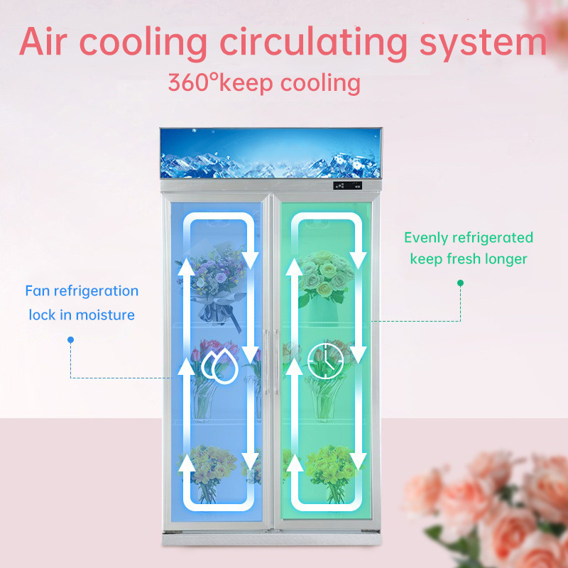 Flower Fresh Keeping Refrigerator Double Door Floral Vertical Showcase Air Cooled Display Freezer