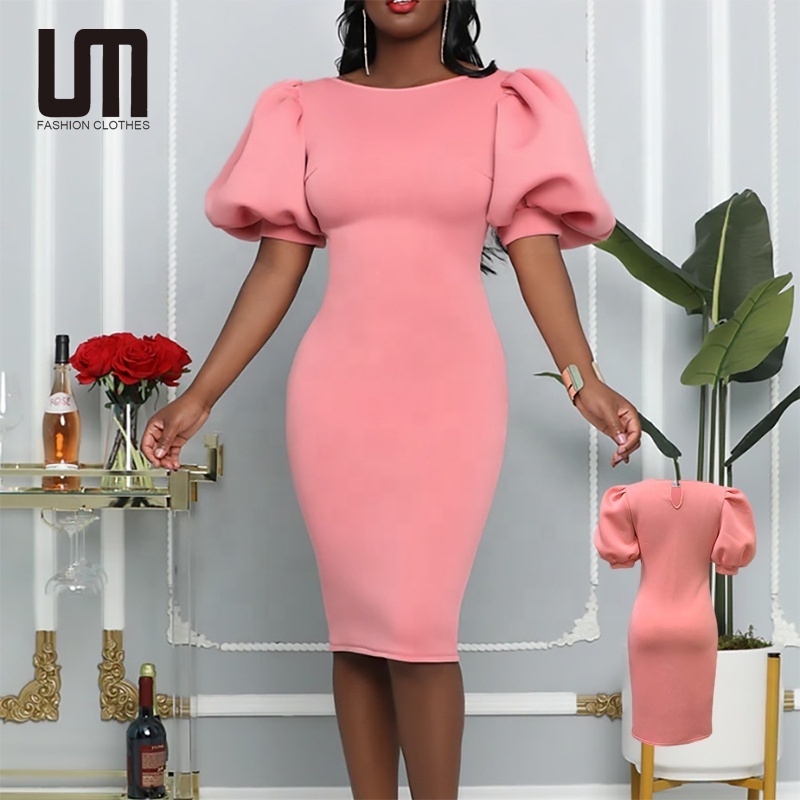 Liu Ming African Fashion Robes Celebrate Women Elegant Short Puff Sleeve Sheath Event Birthday Prom Bodycon Dresses