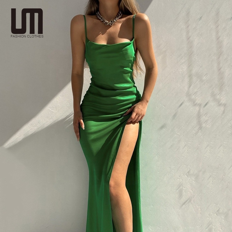 Liu Ming New Fashion Sexy Ladies Backless Satin Slip Evening Dresses