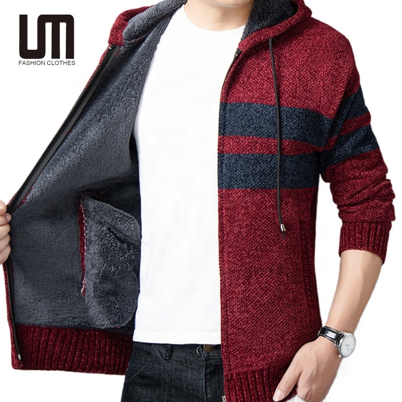 Liu Ming Autumn Winter Fashion 2024 New Clothes Slim Fit Patchwork Long Sleeve Hooded Knitted Coat Cardigan Sweater For Men