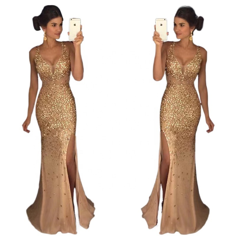 Liu Ming High End Women Fashion Elegant Sequins Lace Dubai Saudi Arabic Prom Gowns Party Slit Evening Dress