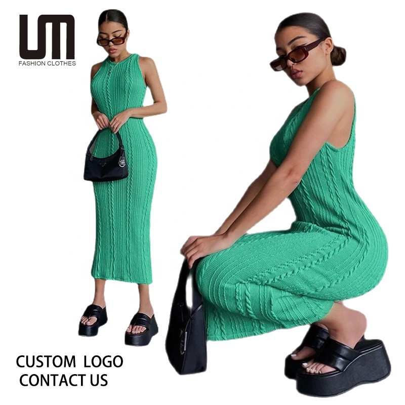 Liu Ming Women Club Clothing Sleeveless O Neck Crochet Solid Sexy Party Elegant Y2K Fashion Sweater Dress