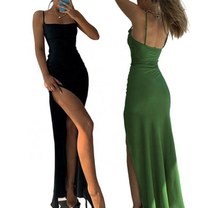 Liu Ming New Fashion Sexy Ladies Backless Satin Slip Evening Dresses