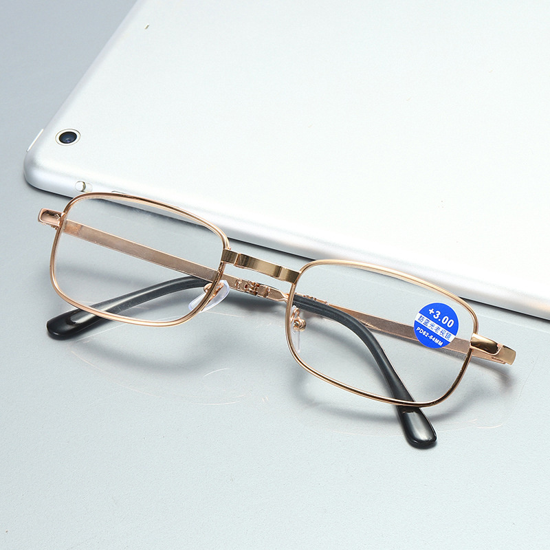 Retro Metal Folding Reading Glasses Square Portable Foldable Blue Light Blocking Folding Reading Glasses With Case